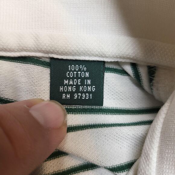 Masters Golf Polo Shirt Mens Large White Green Stripe Masters Collection Logo - Picture 2 of 10